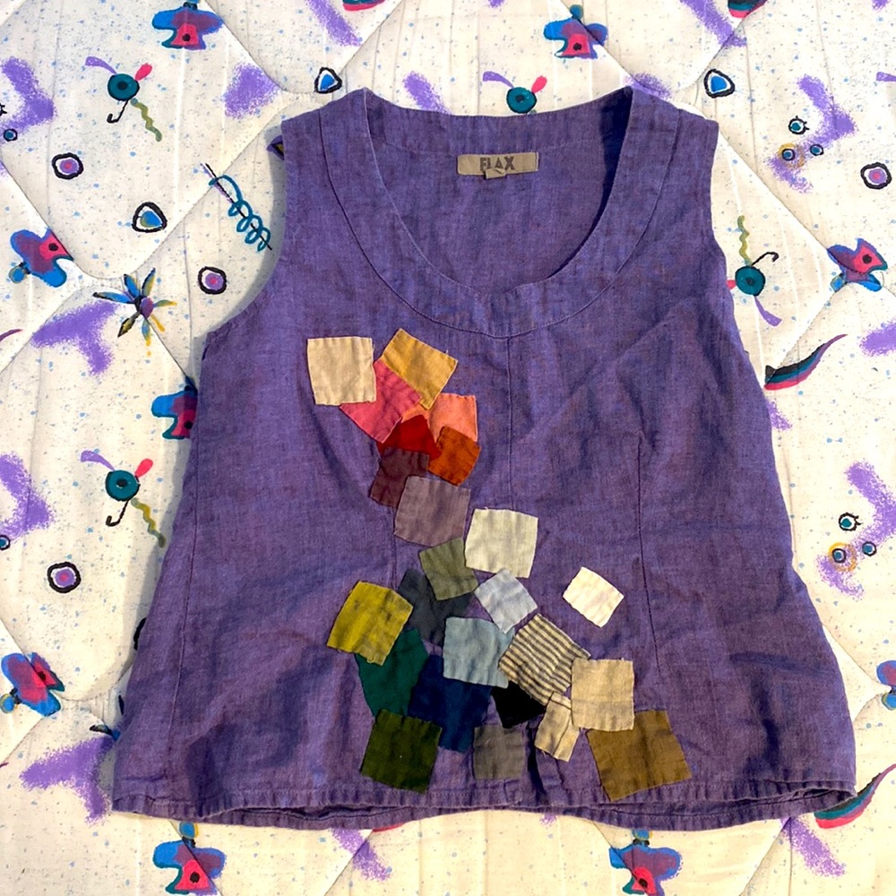 flax linen tank with hand quilted design